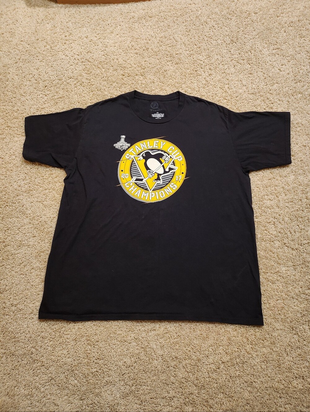 Fanatics Black Pittsburgh Penguins Stanley Cup Champions Tee with Yellow Logo